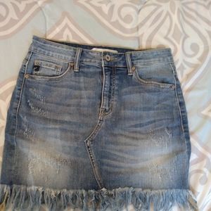 KanCan Fringed Blue Jean Skirt